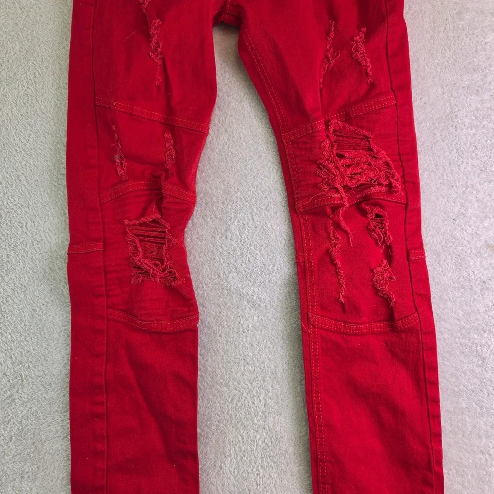 Spark Premium Denim Mens Distressed Moto Skinny Jeans 30x32 Ripped Biker Pants